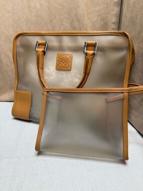 Loewe Amazona PVC & Tan Leather Satchel Top Handle w/ Pouch